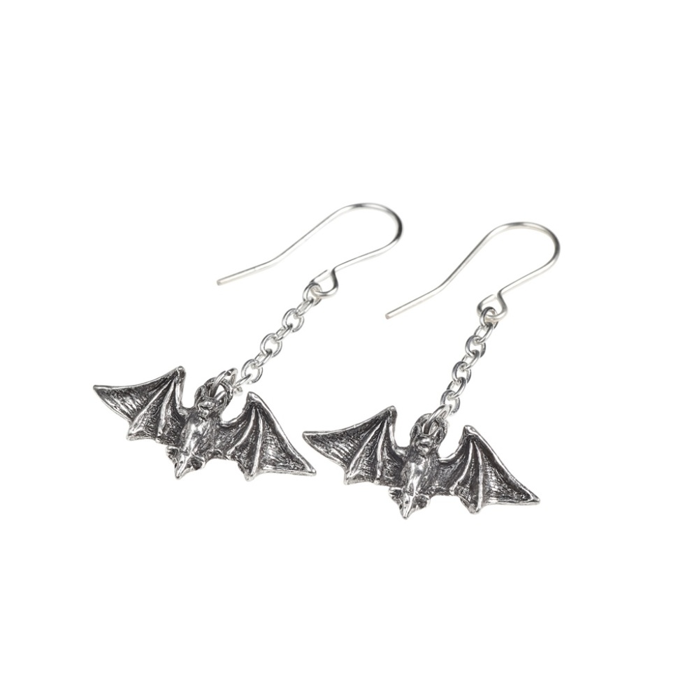Alchemy Gothic Hanging Bat Chain Hook Earrings NEW - Picture 3 of 4